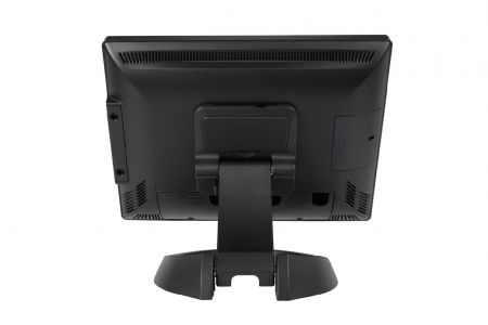Retail POS with robust, foldable stand and die-casting housing.